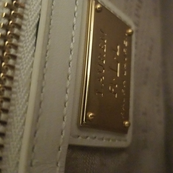 Women's Lauren Ralph Lauren Woven Leather Handbag; Cream Color 12x14 - Picture 8 of 16